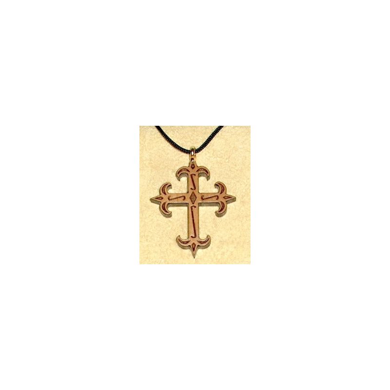 Pendentif croix & corde en cerisier verni, 1 3 / 8" (3.5 cm)