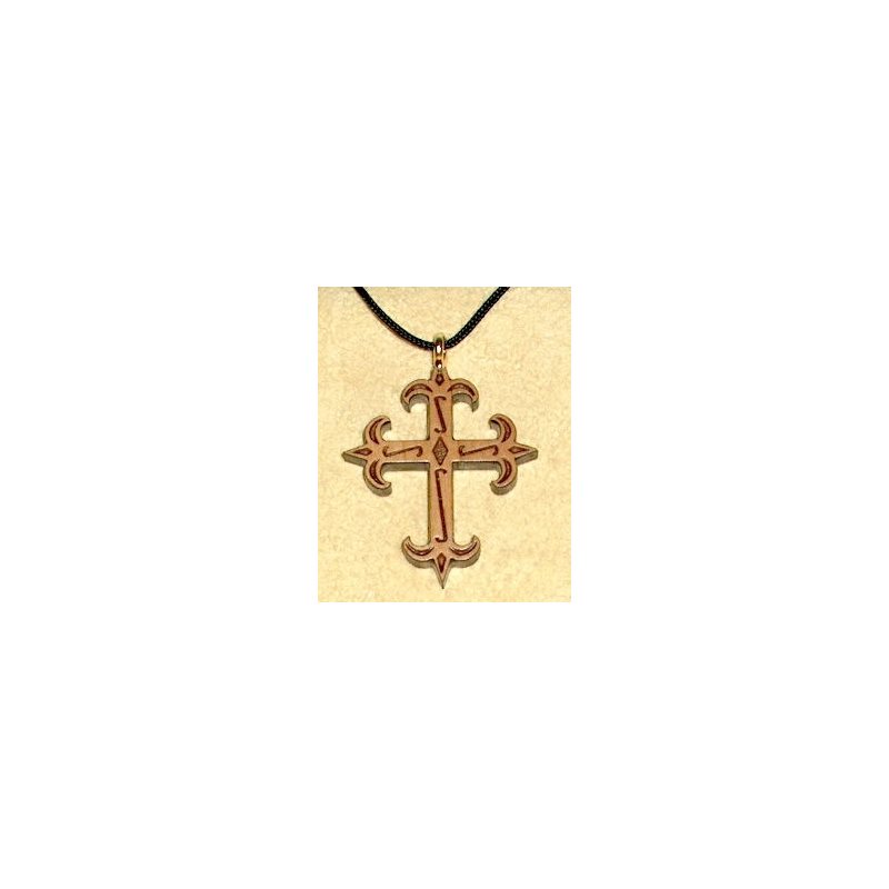 Varnished Cherry Wood Cross & Rope Pendant, 1 3 / 8" (3.5 cm)