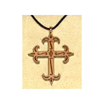 Pendentif croix & corde en cerisier verni, 1 3 / 8" (3.5 cm)