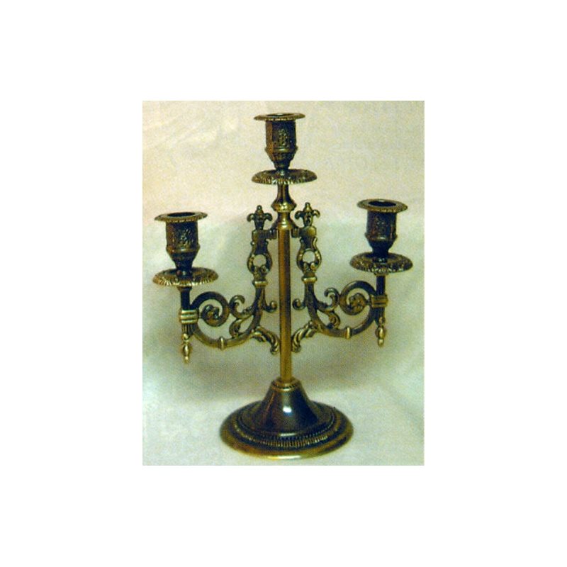 Antique Brass 3 Branches Candleholder, 10" (25.5 cm)