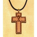 Varnished Cherry Wood Cross & Rope Pendant, 1 1 / 8" (2.9 cm)