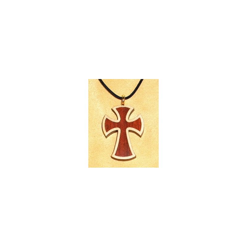 Varnished Maple & Bloodwood Cross & Rope Pendant, 1.25"