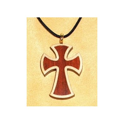 Varnished Maple & Bloodwood Cross & Rope Pendant, 1.25"