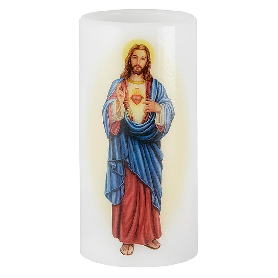 LED batteries Candle 3'' x 6'', Sacred Heart Jesus