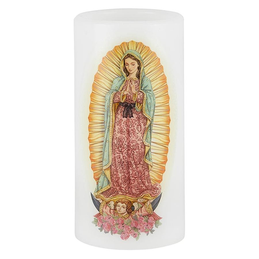 LED batteries Candle 3'' x 6'', Our Lady Guadalupe