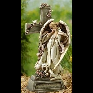 Statue Ange et Croix en résine 15"