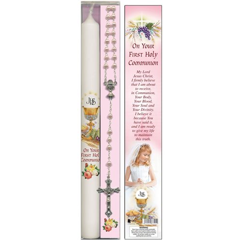 First Communion, rosary and Candle Gift Set, Girl, E