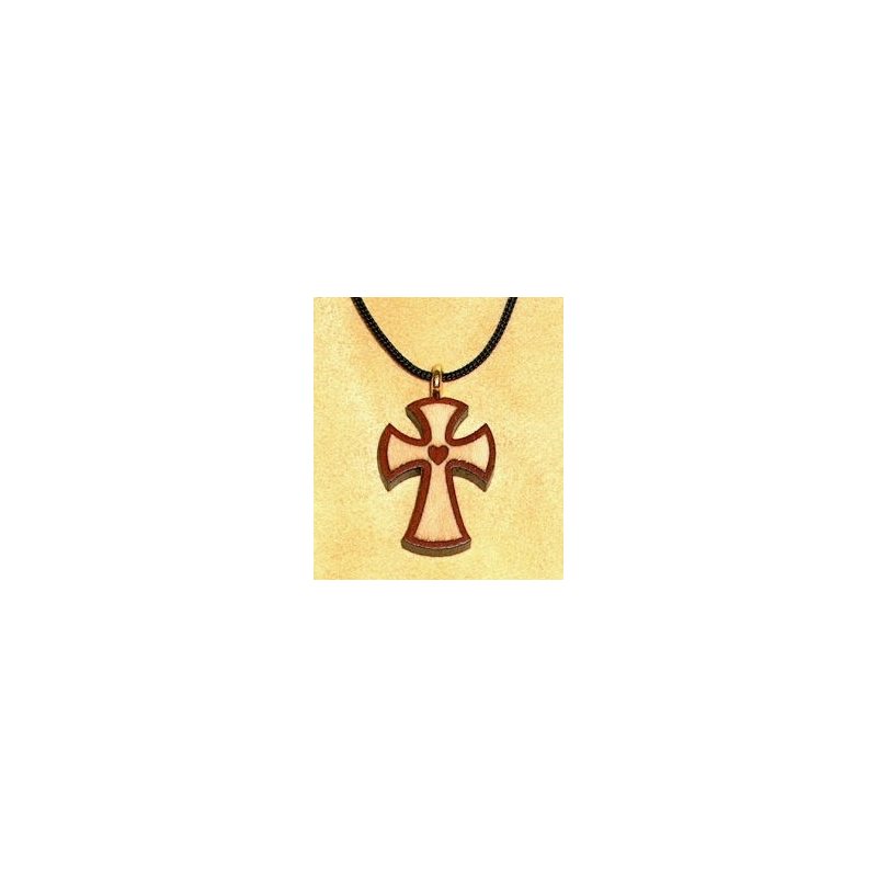 Pendentif croix & corde en érable & rubanne, 1" (2.5 cm)