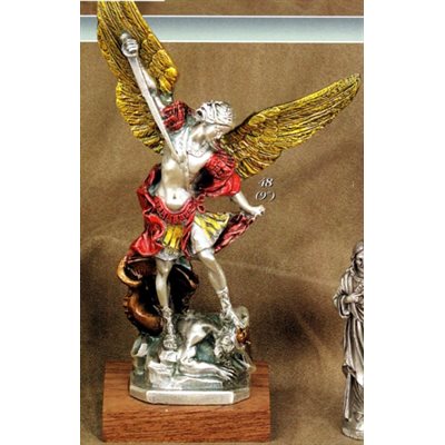 Statue Saint Michel Archange 9" (23 cm) en étain de couleur