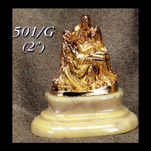 Statue Pieta 2" (5 cm) en étain doré avec base en marbre