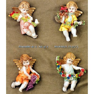 Color Resin Wall Angels, 5.5" (14 cm) / Set of 4