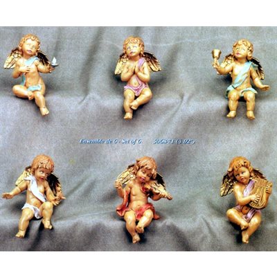 Color Resin Sitting Angels, 4.5" (11.4 cm) / Set of 6