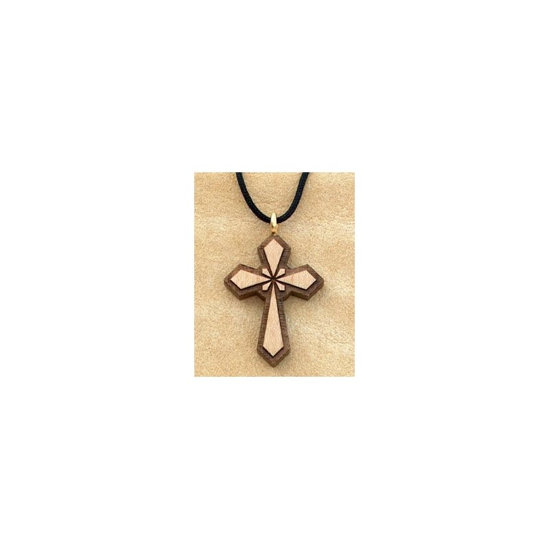 Varnished Maple Wood Cross & Rope Pendant, 1 3 / 8" (3.5 cm)