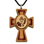 Varnished Cherry & Maple Wood Cross & Rope Pendant, 1 3 / 8"