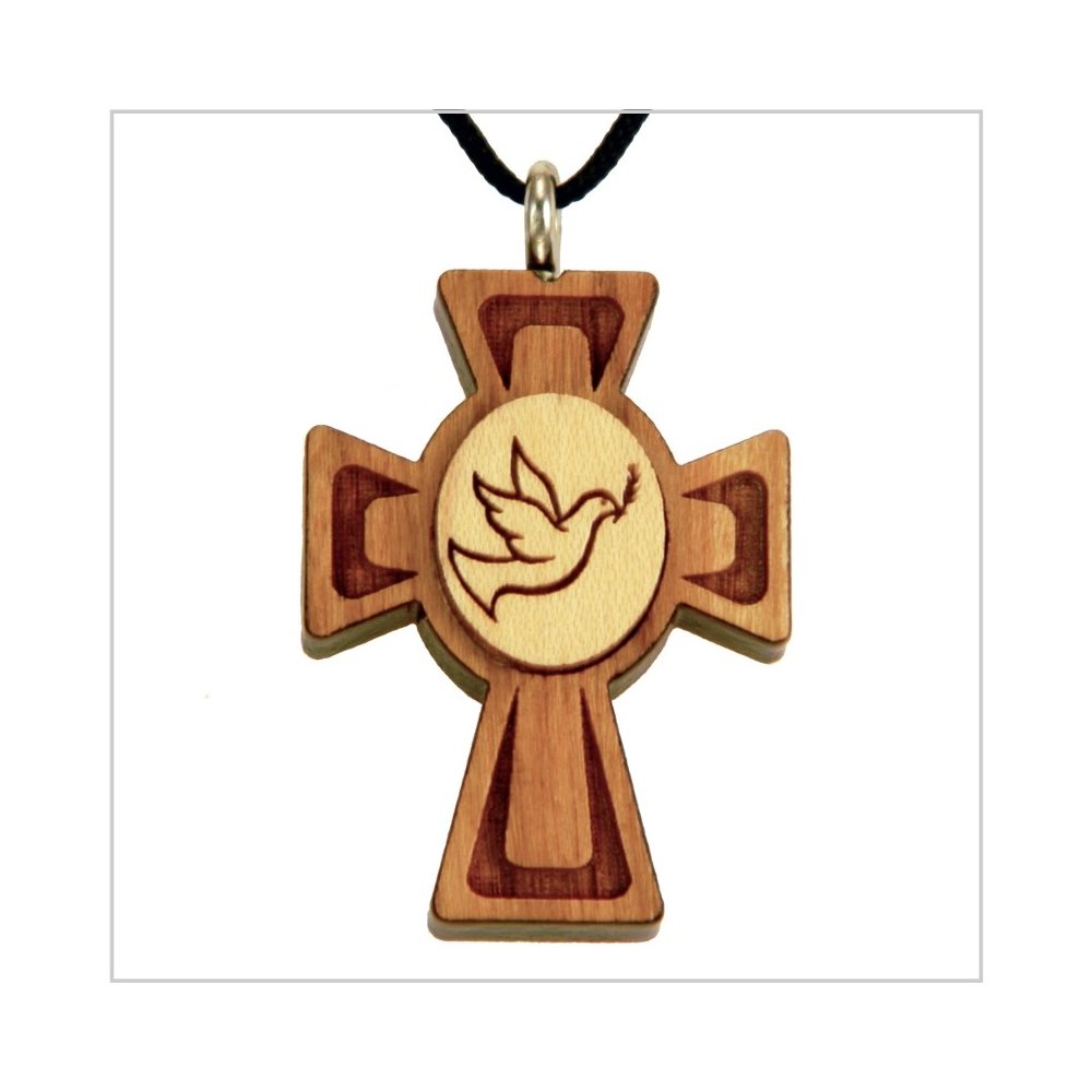 Varnished Cherry & Maple Wood Cross & Rope Pendant, 1 3 / 8"