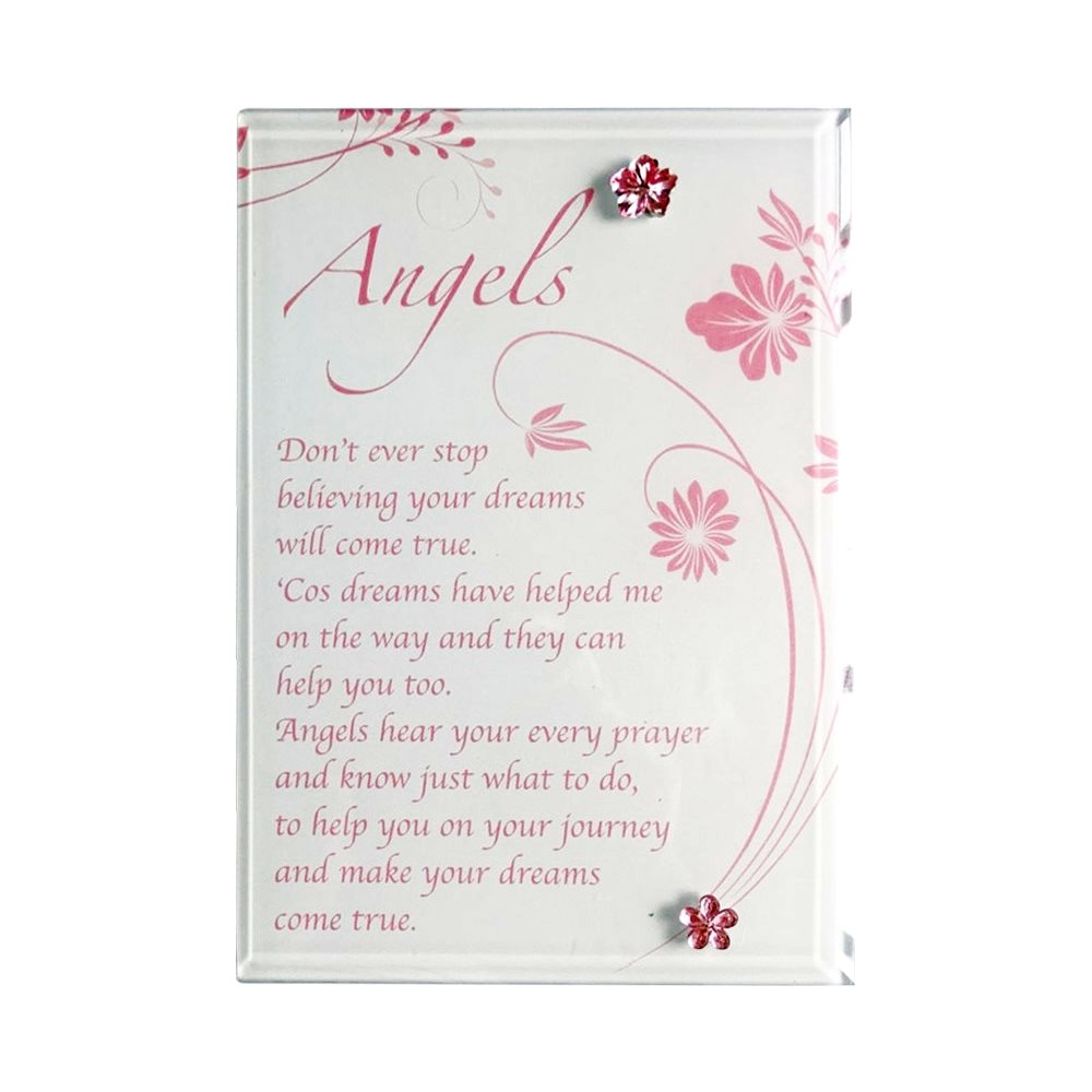 'Angel'' Colored mirror, pink pearls, 4.7 x 7.1", English