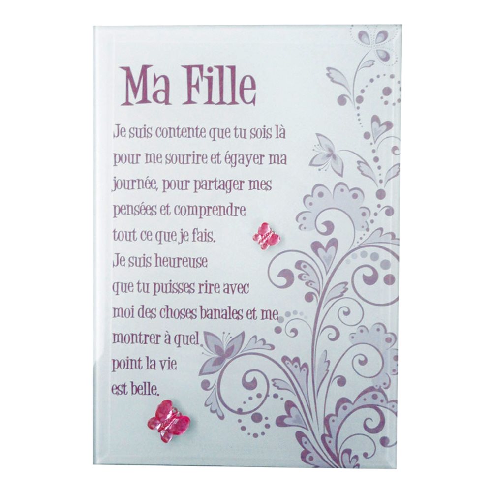 Miroir coloré «Ma Fille», perles roses, 12 x 18 cm, Français