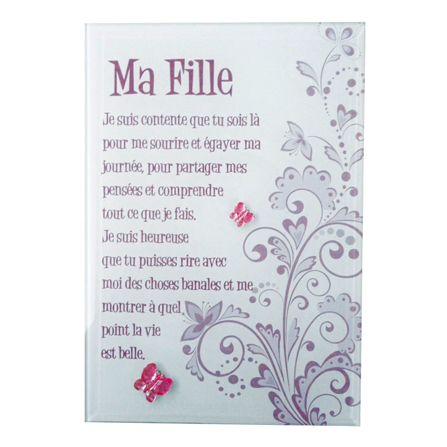 'Ma Fille'' Colored mirror, pink pearls, 4.7 x 7.1", French