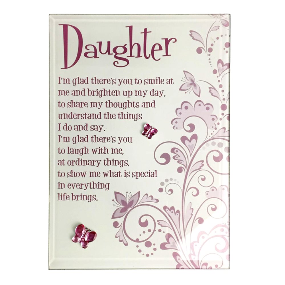 'Daughter'' Colored mirror, pink pearls, 4.7 x 7.1", English