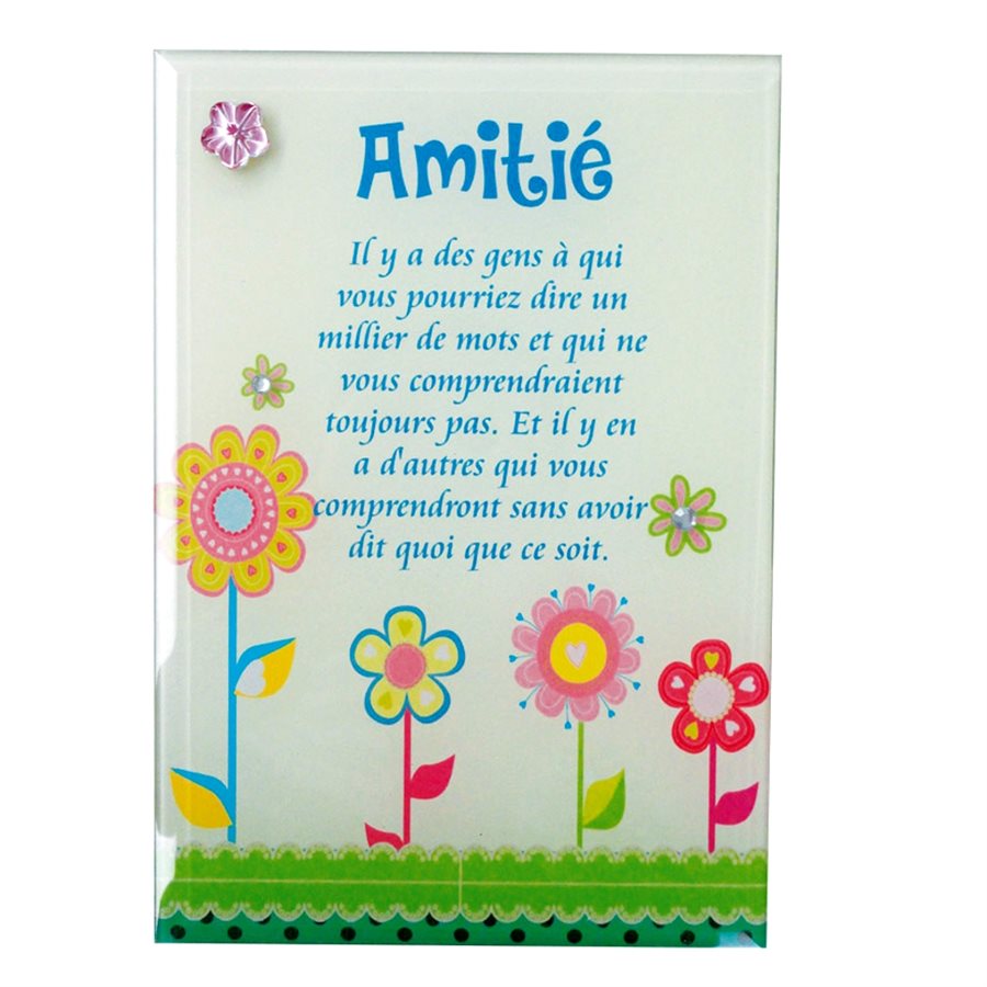 'Amitié'' Colored mirror, pink pearls, 4.7 x 7.1", French