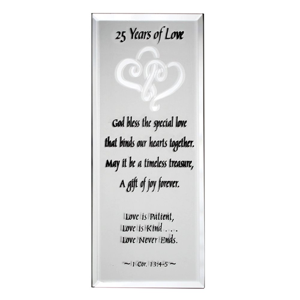Plaque miroir "25 Years of Love" 7 x 18 cm, Anglais