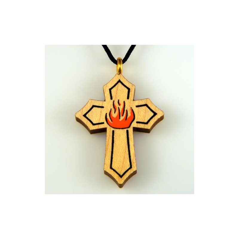 Varnished Maple Wood Cross & Rope Pendant, 1.5" (3.8 cm)