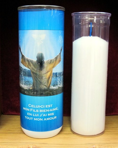 Veilleuse 8'' Baptême de Jésus et plastique 5jrs / un Veilleuse 8'' Baptême de Jésus et plastique 5jrs / un