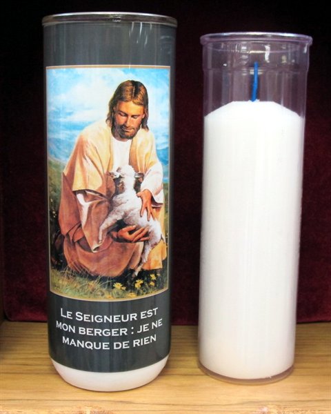 Veilleuse 8'' Bon Pasteur et plastique 5jrs / un Veilleuse 8'' Bon Pasteur et plastique 5jrs / un