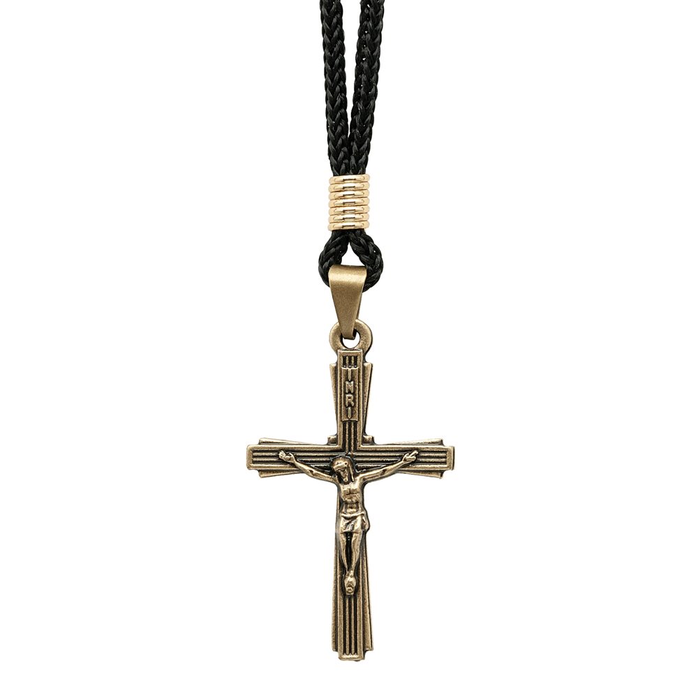 Cross Pendant 1 1 / 2'', antique gold metal, black lace 15''