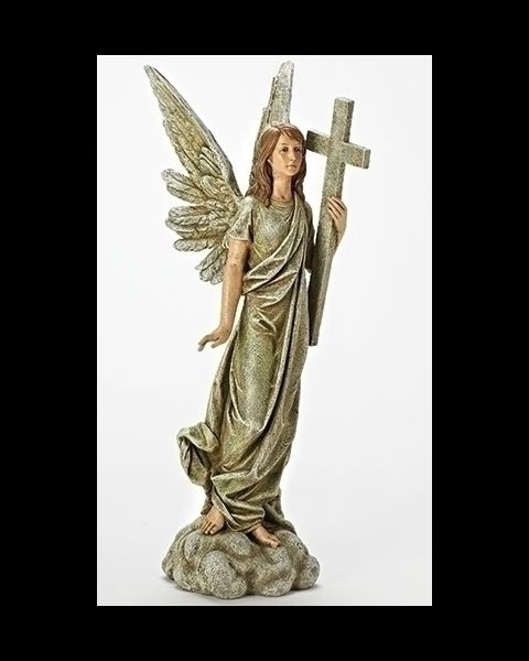 Statue Ange avec croix 25" en résine