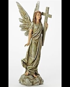 Statue Ange avec croix 25" en résine