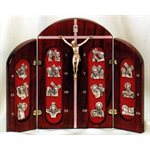 Mahogany Wood Way of the Cross Triptyque, 7" x 9" (18x23 cm)