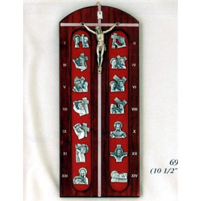 Mahogany Wood Way of the Cross, 4.25" x 10.5" (11.5x25.5 cm)