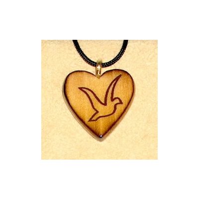 Pendentif Coeur en pin verni & corde "Colombe", 1" (2.5 cm)