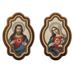 Sacred Heart of Jesus and Mary plaques, wood, 3,2'' x 5.1''