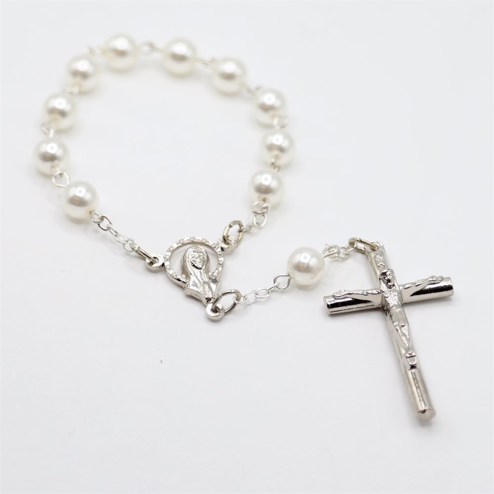 Decade Rosary, 6 mm Pearl White Beads, 6"