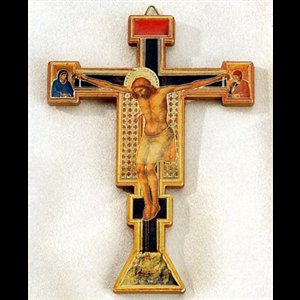 St. Damian Wood Cross With Card in English