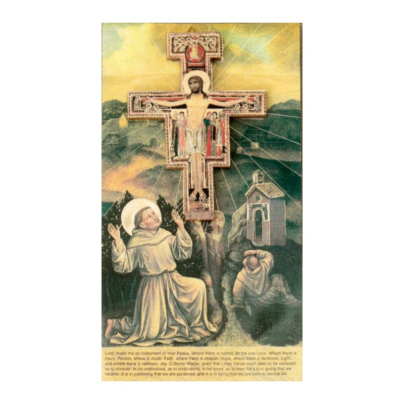 St. Damian Wood Cross With Prayer Card, 4.75" (12 cm)