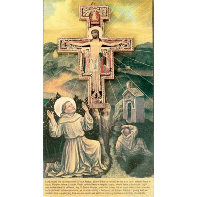 Croix Saint Damien en bois avec carte prière 4.75" (12 cm)