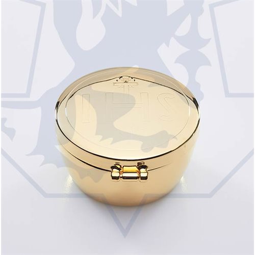 Pyx IHS gold plated 2 1 / 8" x 1 1 / 4"" (5.4 x 3.2 cm)