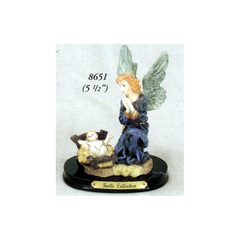Statue Ange Gardien avec enfant 5.5" (14 cm) résine couleur