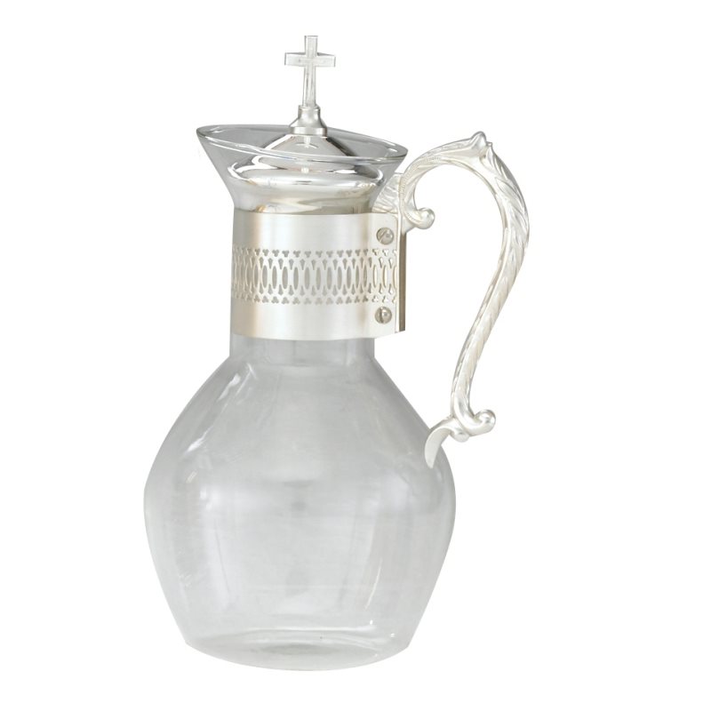 Flagon, glass & silver, 11" H. (28 cm), 48 oz.