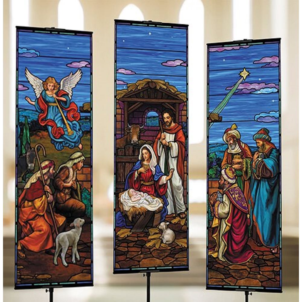 Stained Glass Nativity Banner Set