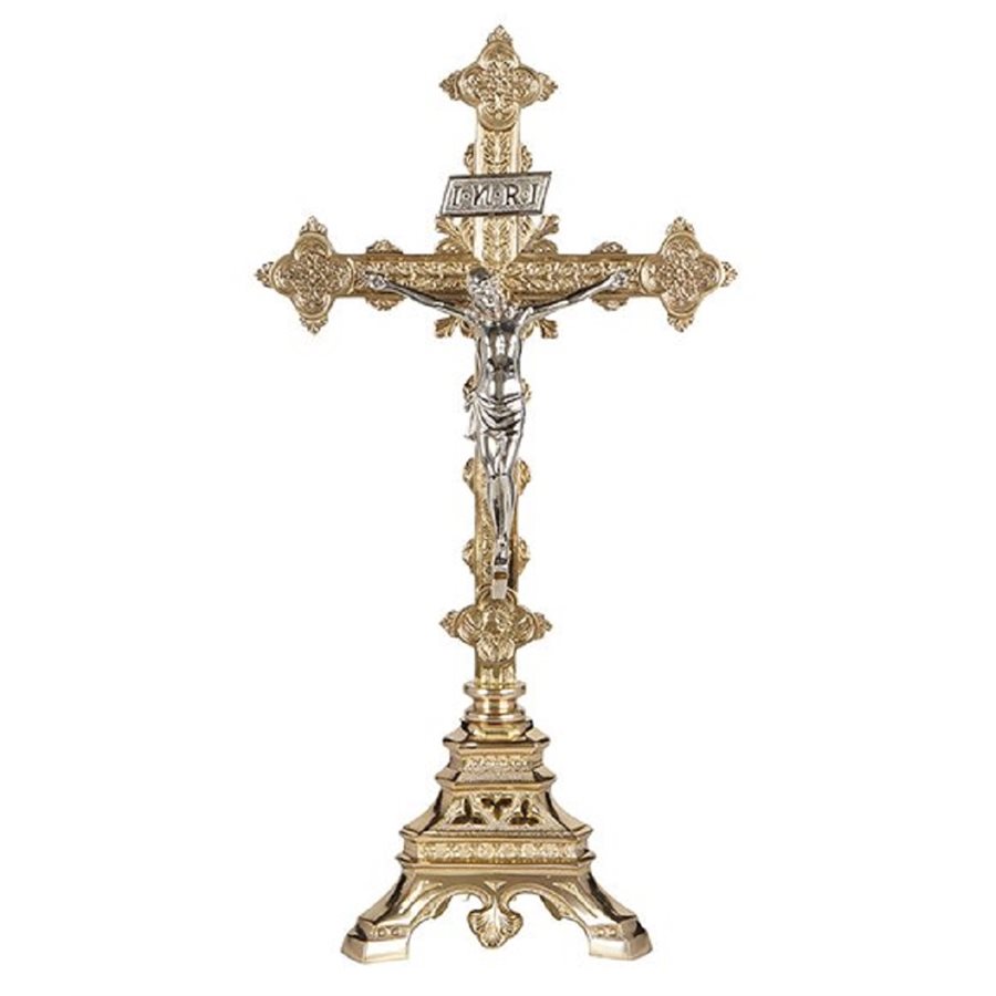 Crucifix d'autel 24" (61 cm) Ht. en laiton plaqué nickel