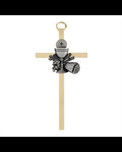 Croix 1ère communion métal doré et étain 4" (11 cm)