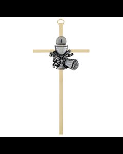 Croix 1ère communion métal doré et argenté 7" (18 cm)