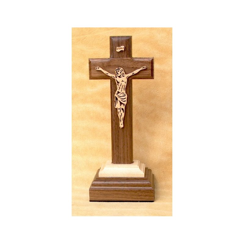 Black Walnut & Maple Wood Altar crucifix, 7 5 / 8" (22 cm)