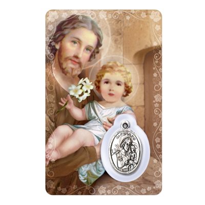 Carte et médaille plastifiée et prière Saint Joseph