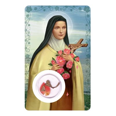 Carte et médaille plastifiée et prière Sainte Thérèse