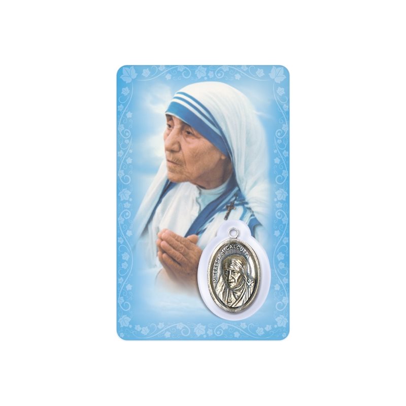 Carte et médaille plastifiée et prière Mère Teresa
